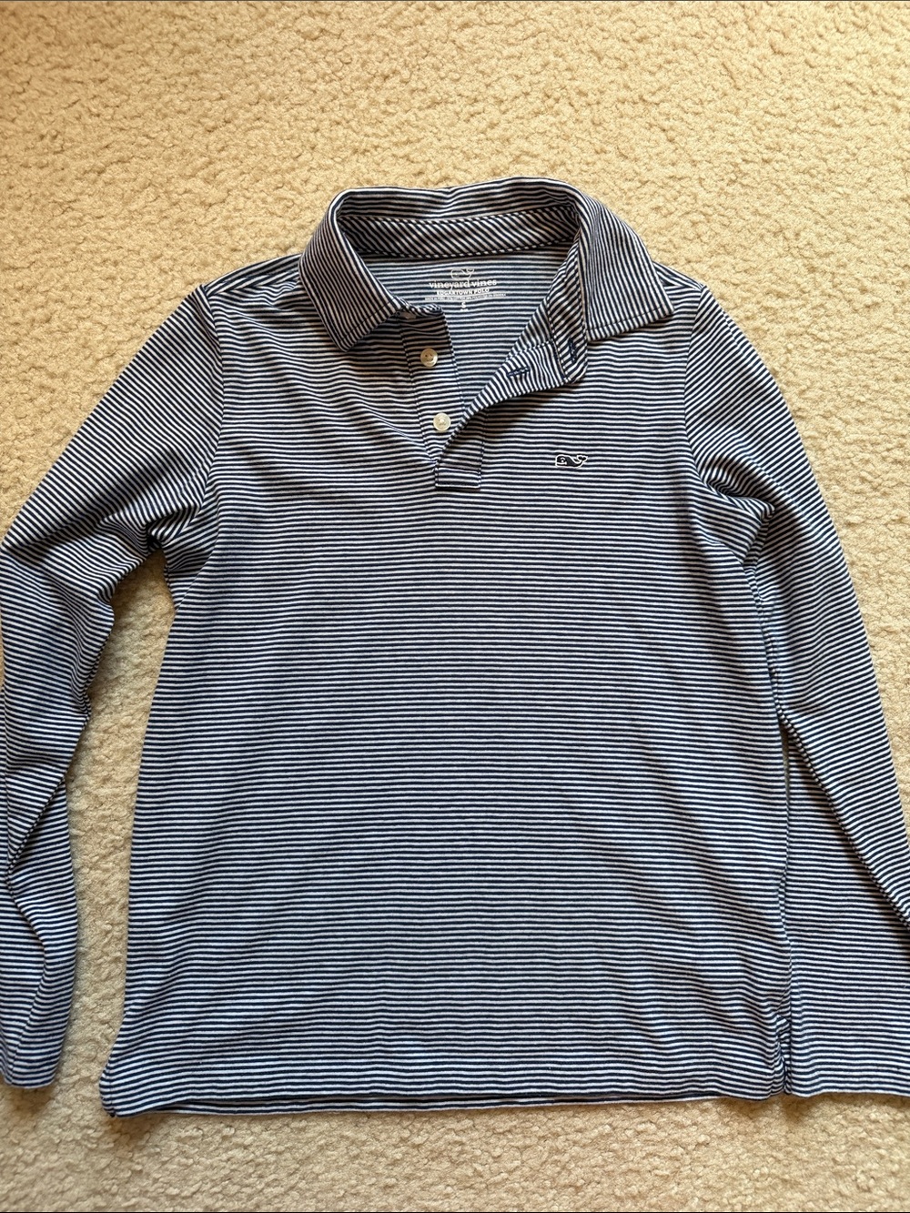 Vineyard Vines Boys Small Navy and White Striped Long-Sleeve Polo